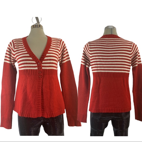 RED PAINT Red  and White Striped Long Sleeves Swe - Picture 1 of 8
